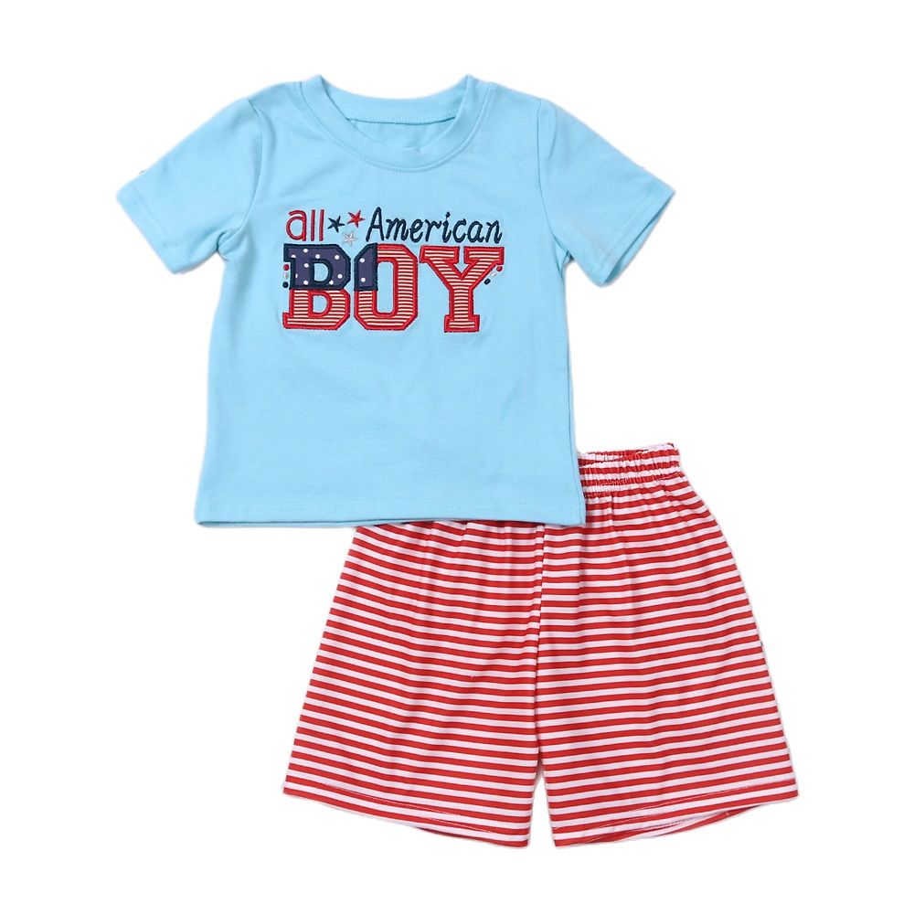 Baby New Kids Cotton Short Sleeved Blue T-shirt Set Round