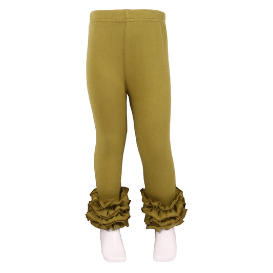 boutique full length girls leggings solid cute - olive / 12M