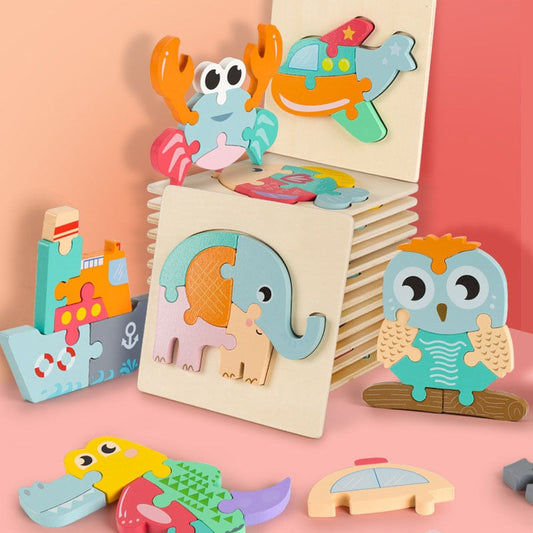 Cartoon Animal 3D Wooden Puzzle Baby Montessori Toys