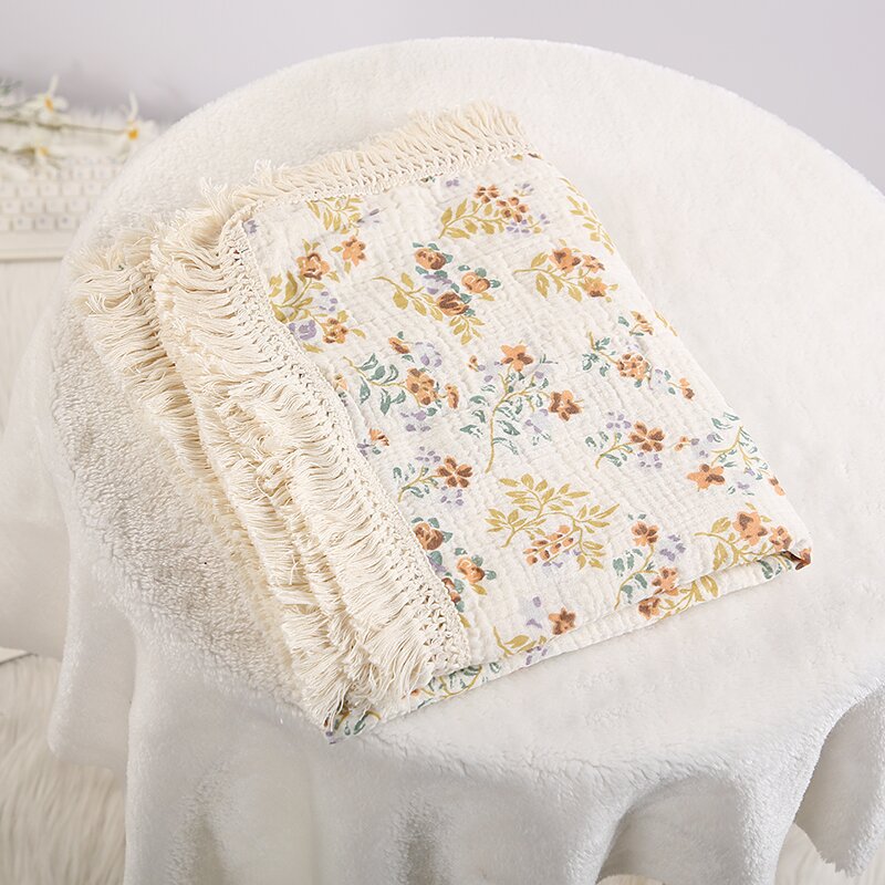 Cotton Muslin Swaddle Blankets for Newborn Baby Tassel