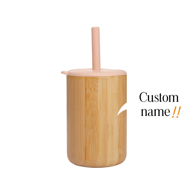 Custom Name Baby Bamboo Wooden Sippy Cup BPA-Free Silicone