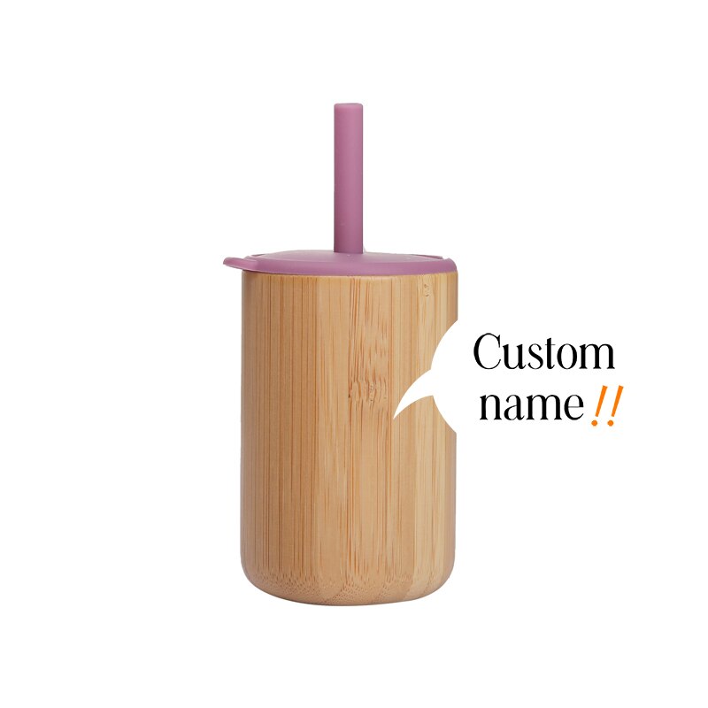 Custom Name Baby Bamboo Wooden Sippy Cup BPA-Free Silicone