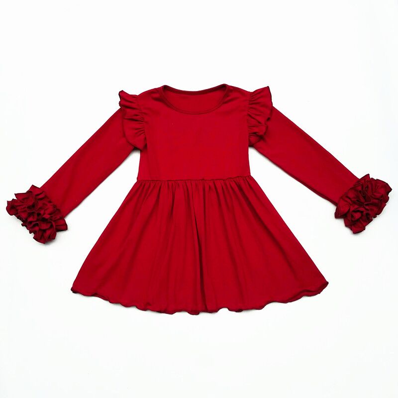 FALL/Winter girls outfits 2pieces Wine Red Solid top ruffle