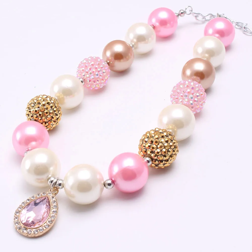 Fashion child acrylic beads necklace water drop pendants kids girl chunky bubblegum necklace for party jewelry