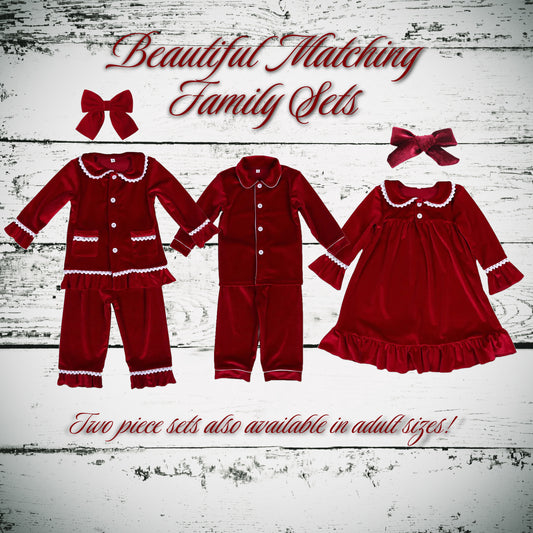 2023 Winter Sleepwear Family Christmas Matching Pajamas Set Red Velvet Pyjamas Kids Clothes Girls Boys Women Baby Childrens PJS