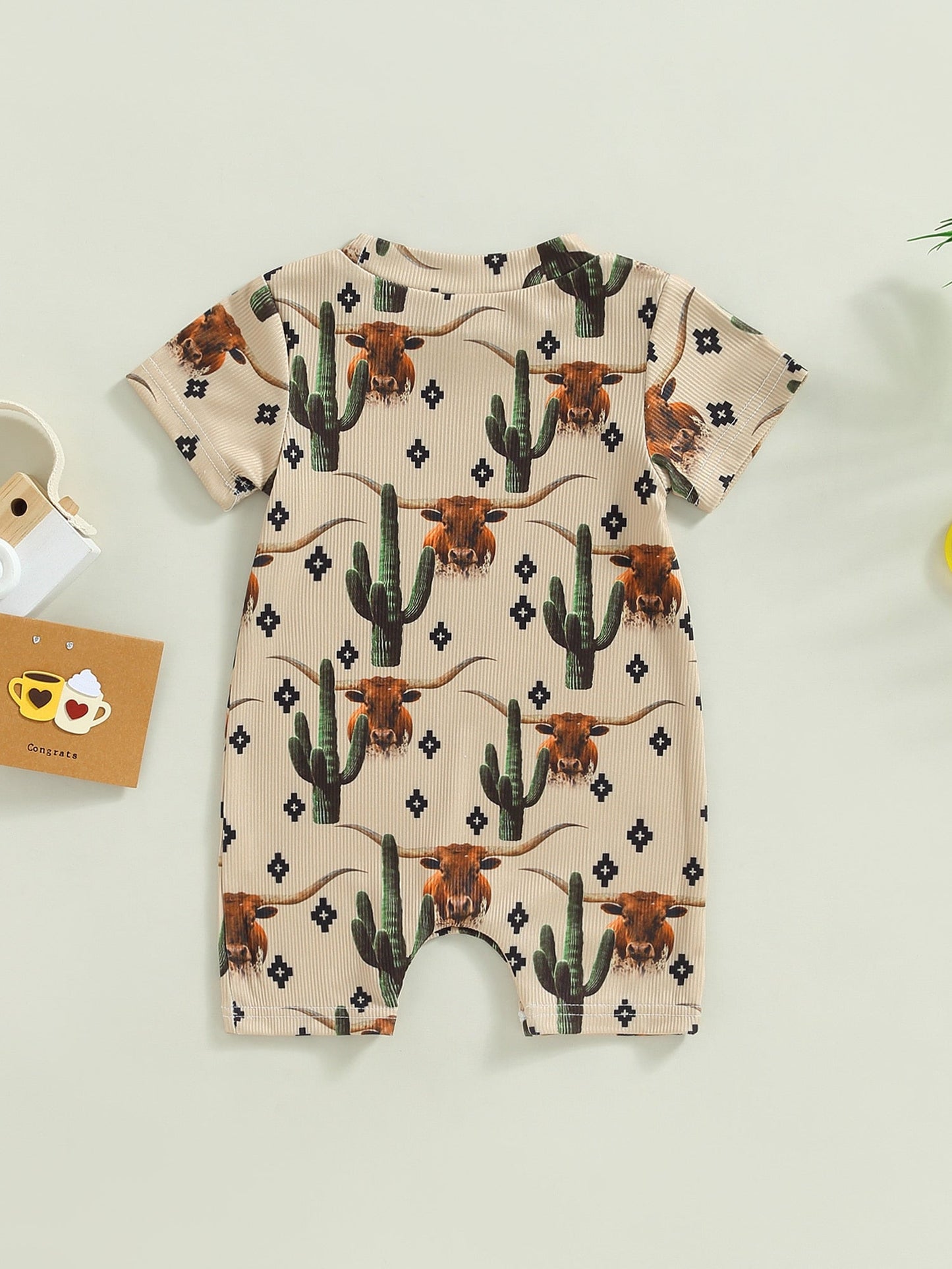 Infant Baby Western Cowboy Jumpsuits Cartoon Bull Head Print