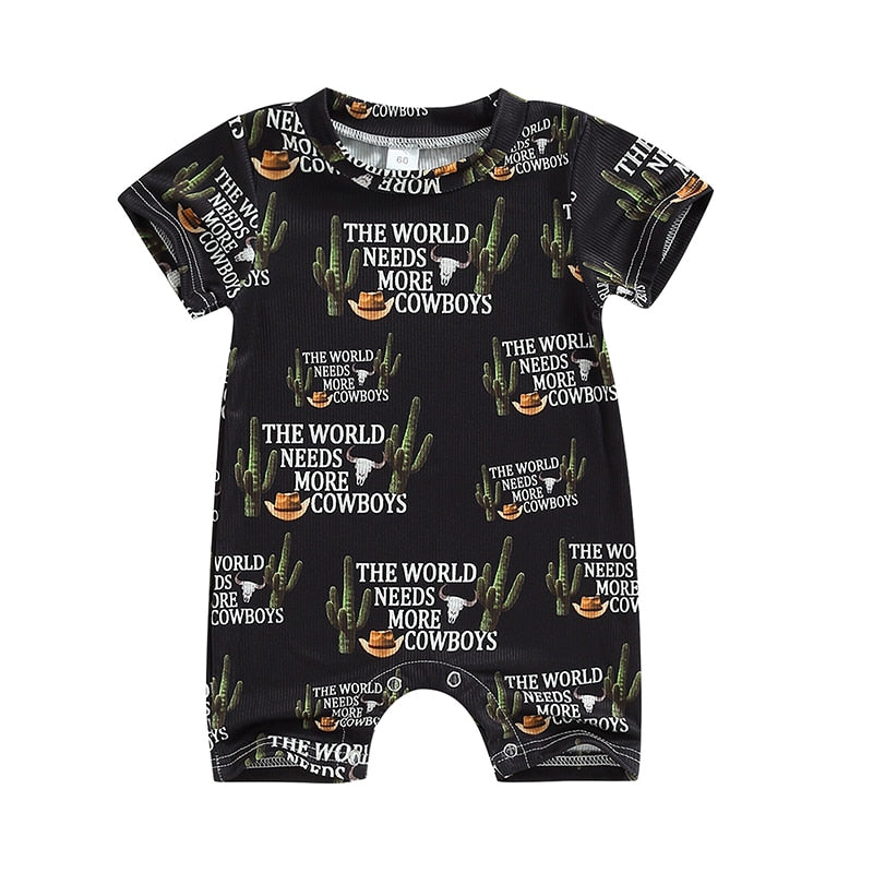 Infant Baby Western Cowboy Jumpsuits Cartoon Bull Head Print