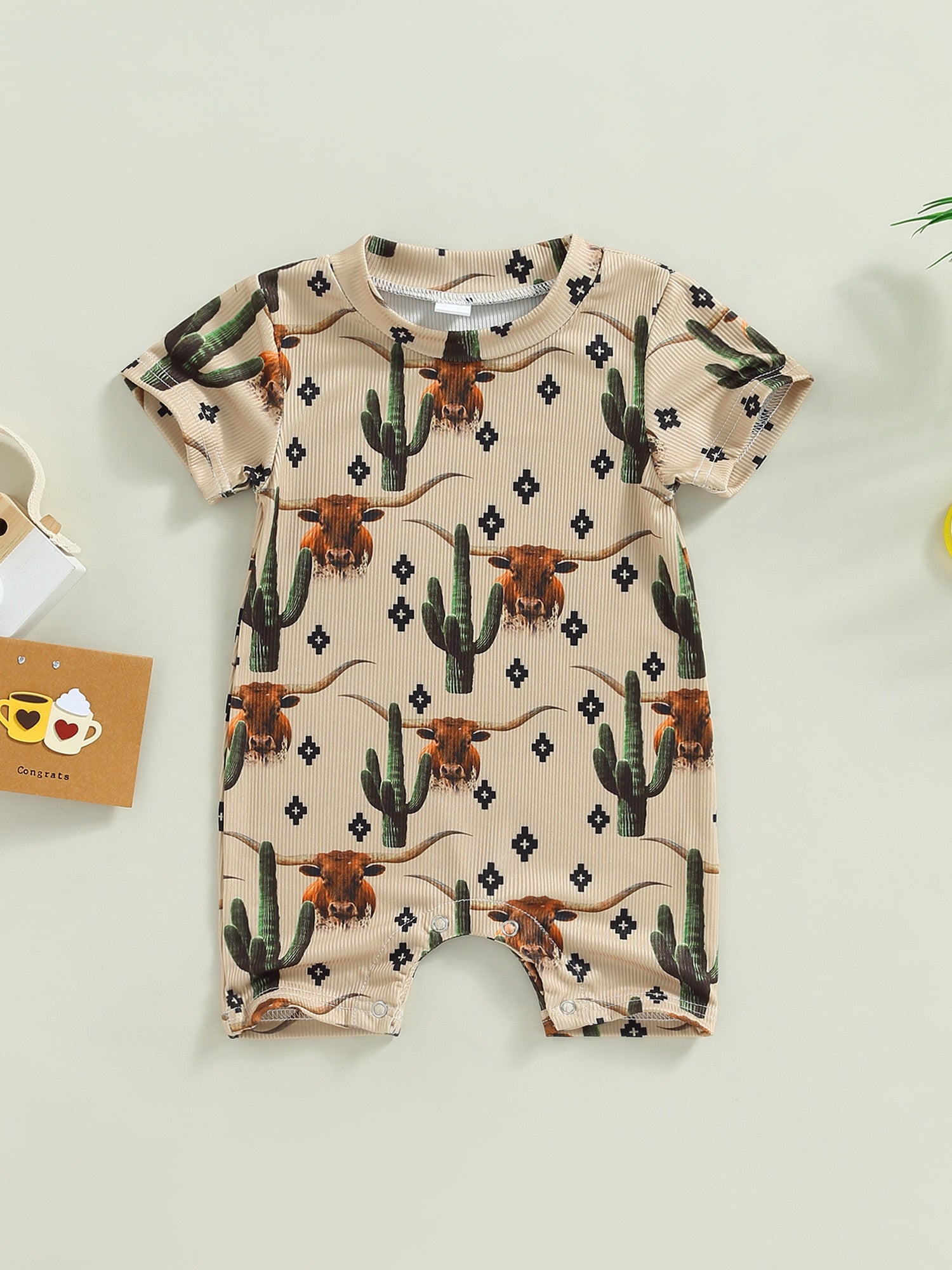 Infant Baby Western Cowboy Jumpsuits Cartoon Bull Head Print