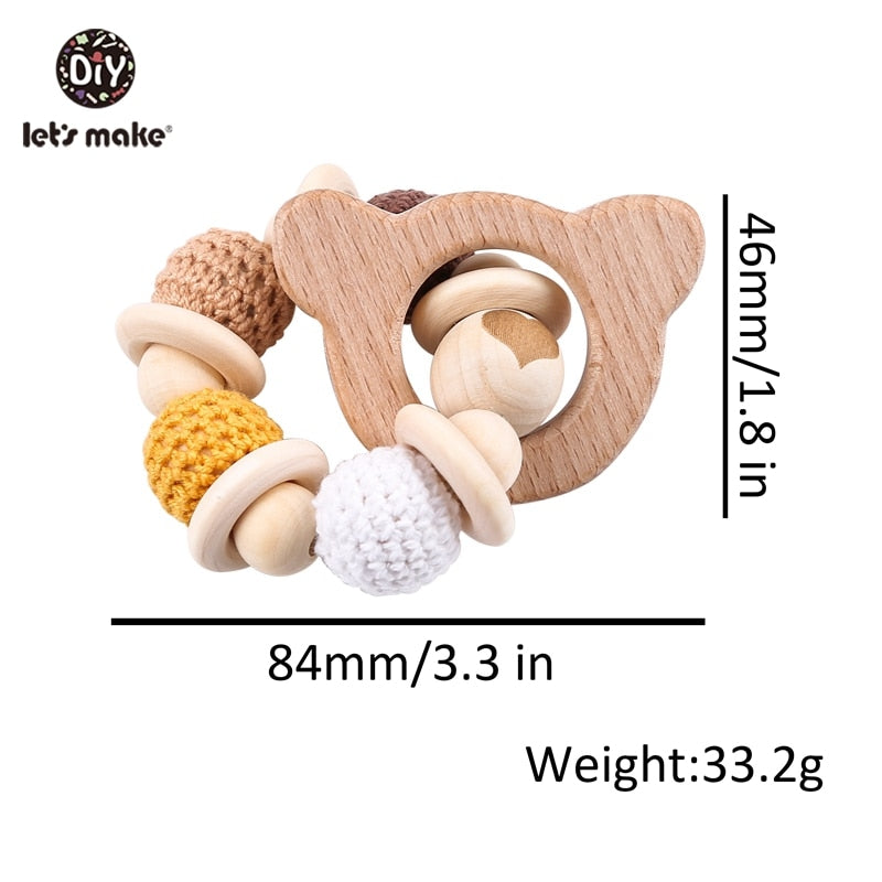 Make Wooden Rattle Teether Baby Toys Engraved Wood Beads