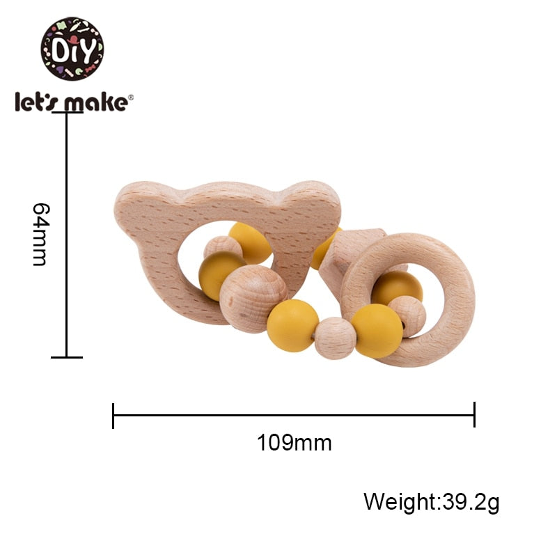 Make Wooden Rattle Teether Baby Toys Engraved Wood Beads