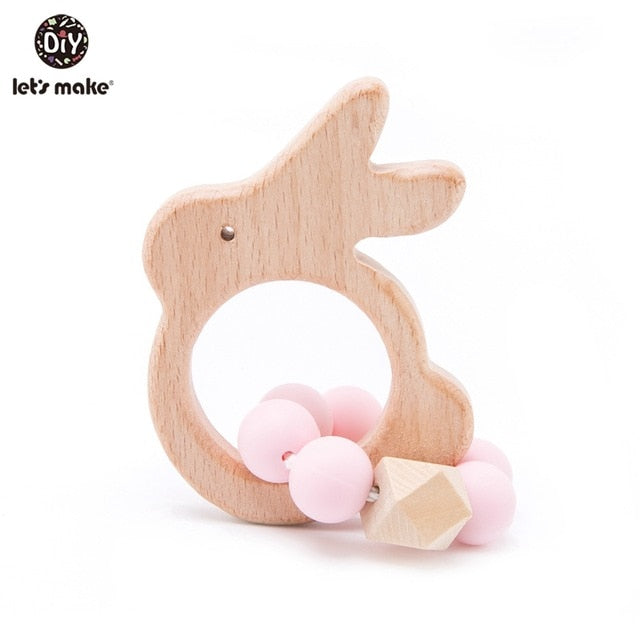 Make Wooden Rattle Teether Baby Toys Engraved Wood Beads