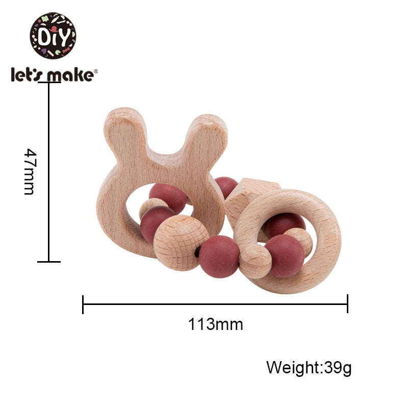 Make Wooden Rattle Teether Baby Toys Engraved Wood Beads