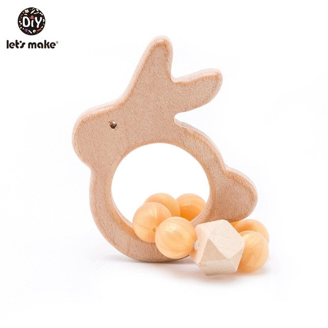 Make Wooden Rattle Teether Baby Toys Engraved Wood Beads