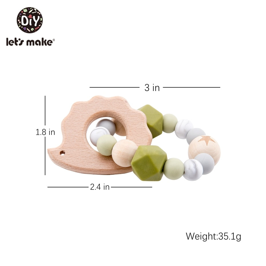 Make Wooden Rattle Teether Baby Toys Engraved Wood Beads