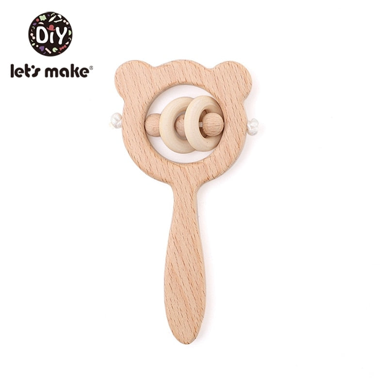 Make Wooden Rattle Teether Baby Toys Engraved Wood Beads