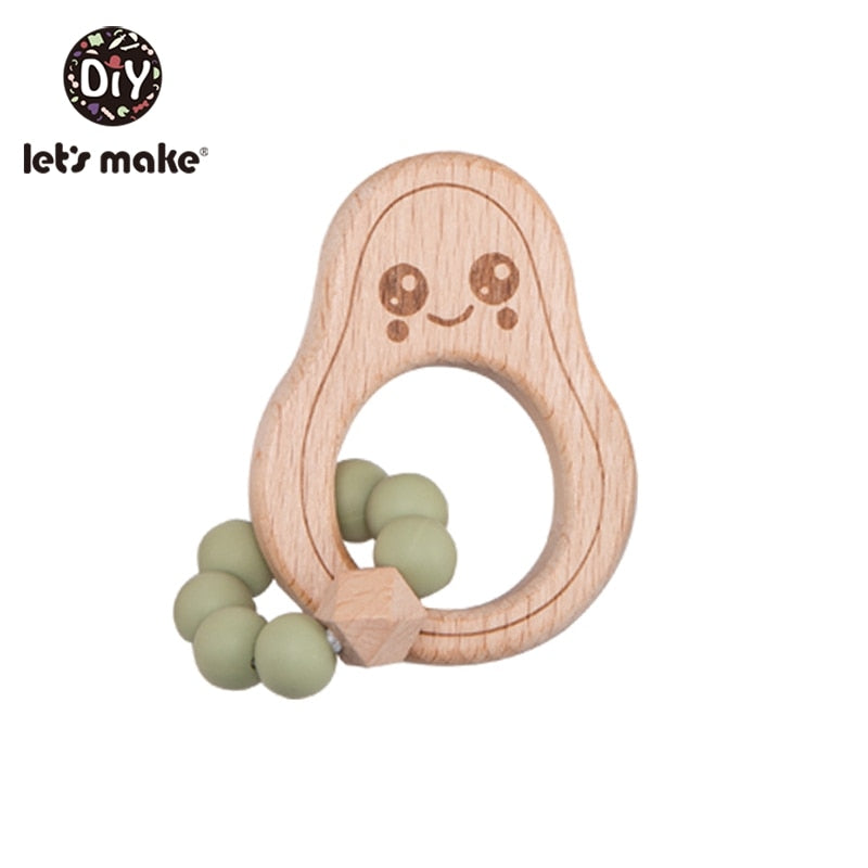 Make Wooden Rattle Teether Baby Toys Engraved Wood Beads