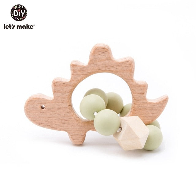 Make Wooden Rattle Teether Baby Toys Engraved Wood Beads