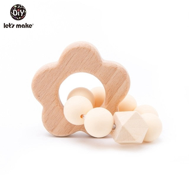 Make Wooden Rattle Teether Baby Toys Engraved Wood Beads