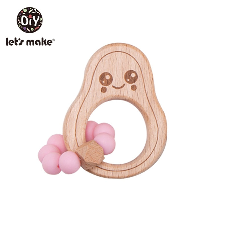 Make Wooden Rattle Teether Baby Toys Engraved Wood Beads