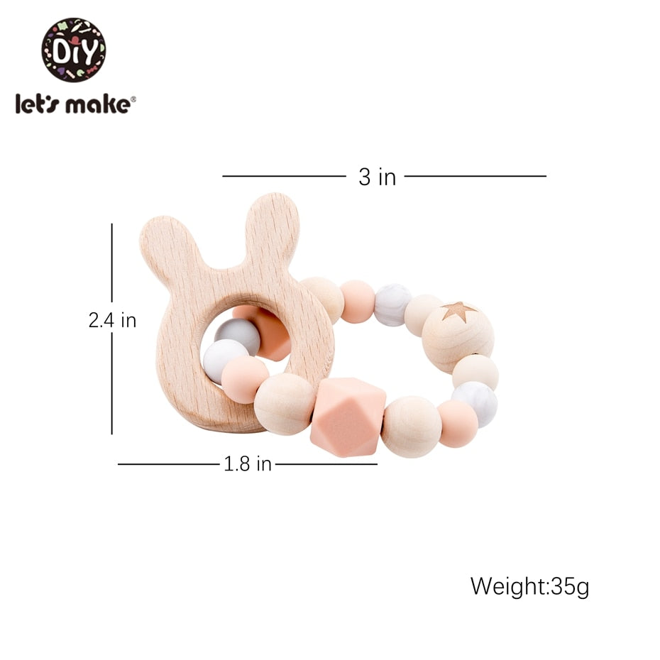 Make Wooden Rattle Teether Baby Toys Engraved Wood Beads