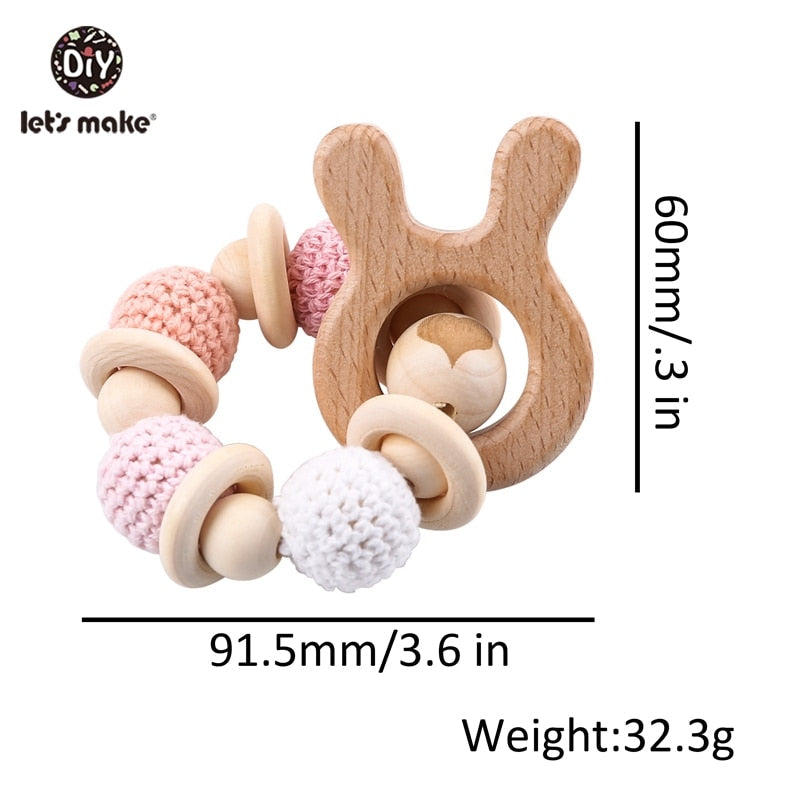 Make Wooden Rattle Teether Baby Toys Engraved Wood Beads