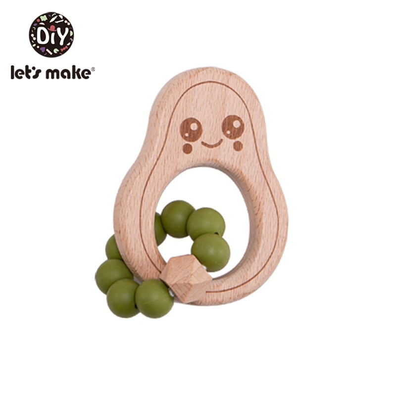 Make Wooden Rattle Teether Baby Toys Engraved Wood Beads