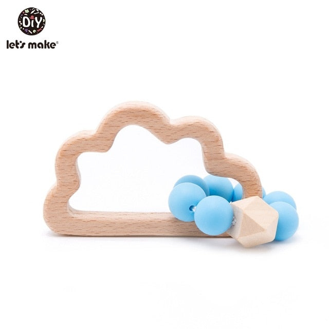 Make Wooden Rattle Teether Baby Toys Engraved Wood Beads