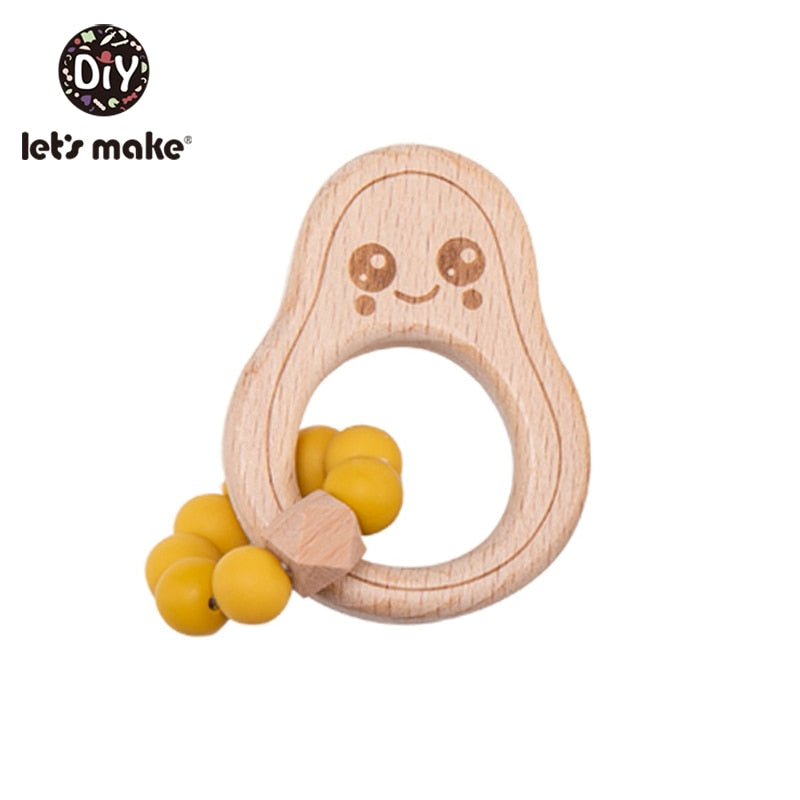 Make Wooden Rattle Teether Baby Toys Engraved Wood Beads