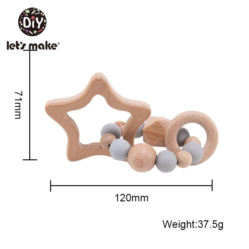 Make Wooden Rattle Teether Baby Toys Engraved Wood Beads