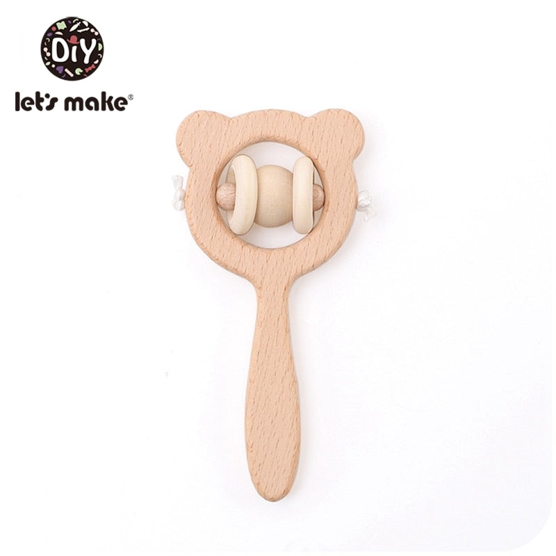 Make Wooden Rattle Teether Baby Toys Engraved Wood Beads