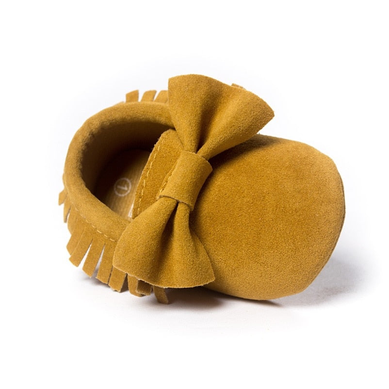 Mustard Yellow Baby Boy Shoe Bow Suede Bebe Shoes Handmade