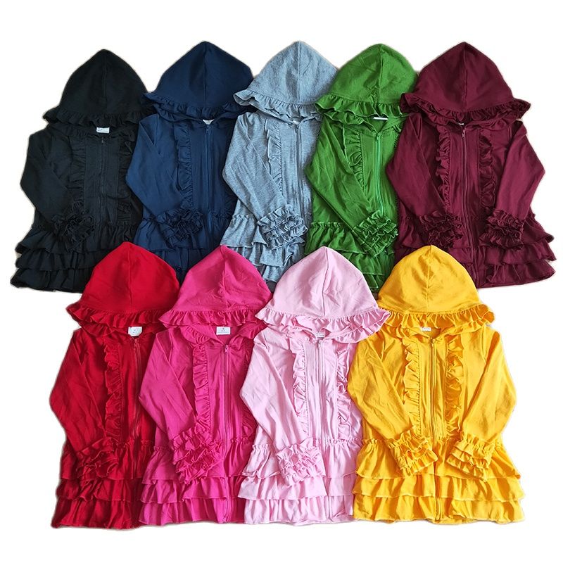 Ruffle Long Sleeve Hoodie Cotton Zipper Sweatshirt Children