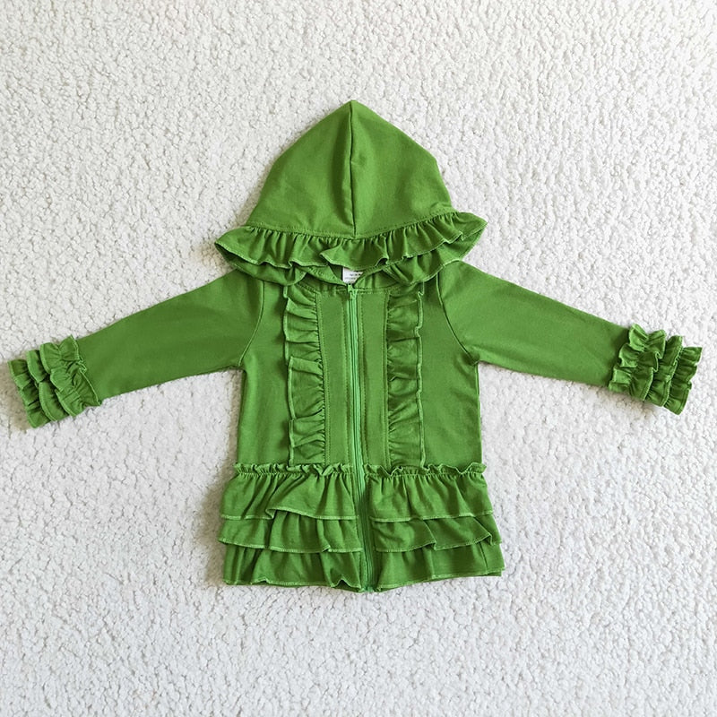 Ruffle Long Sleeve Hoodie Cotton Zipper Sweatshirt Children