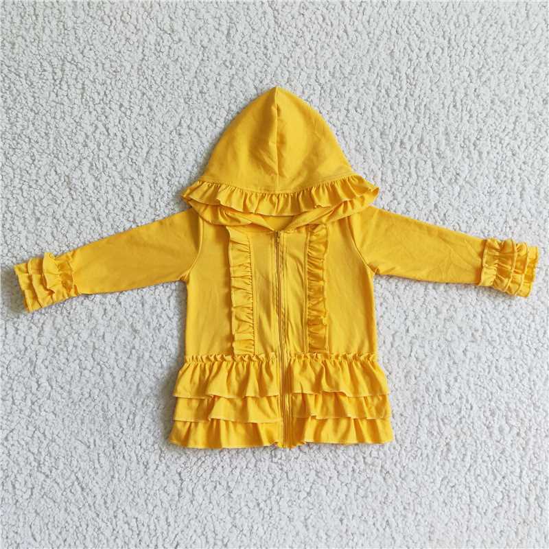 Ruffle Long Sleeve Hoodie Cotton Zipper Sweatshirt Children