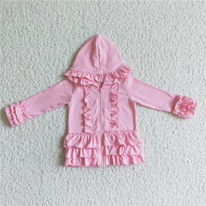 Ruffle Long Sleeve Hoodie Cotton Zipper Sweatshirt Children