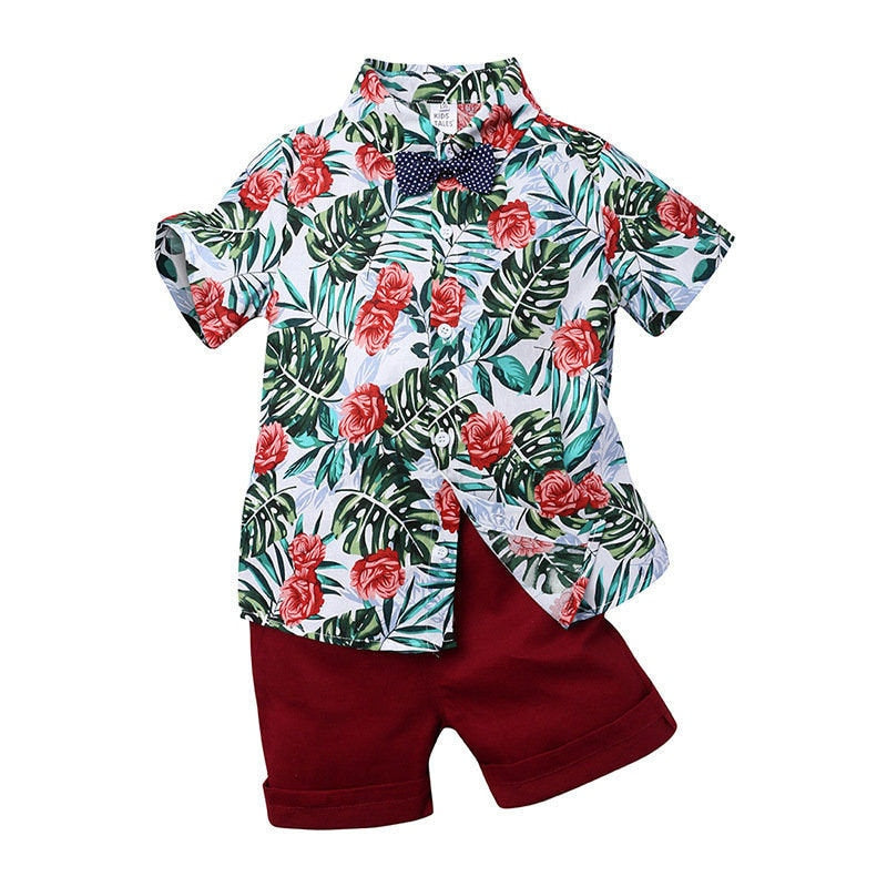 Summer Baby Boys Clothes Woven Cotton Beach Wear Suit Short