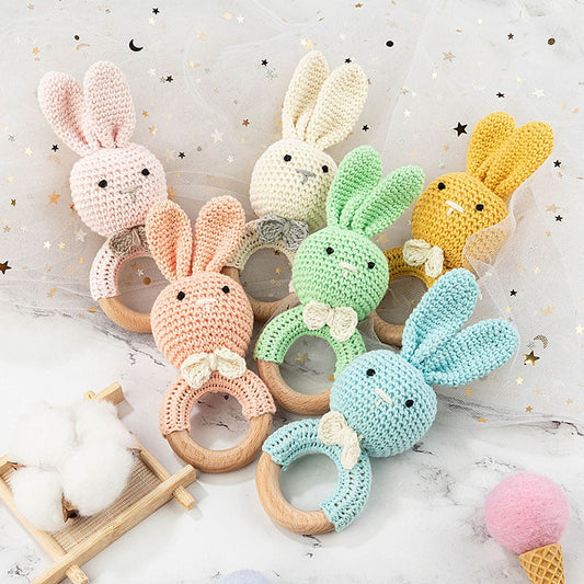 TYRY.HU Baby Small Rabbit Wood Rattle Wooden Teether Mobile